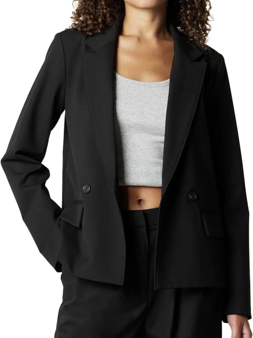 The drop Liza Women’s Double Breasted Relaxed Fit Black Blazer. Sz SM. $90 NWT